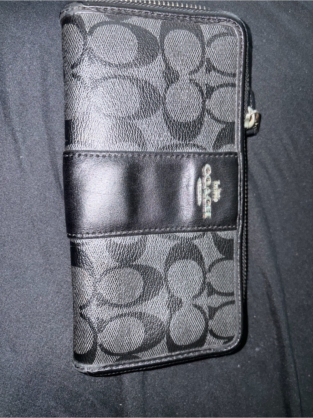 Coach Black Signature Zip-Around Wallet